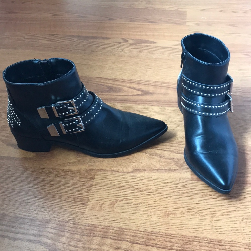 Black studded buckle booties